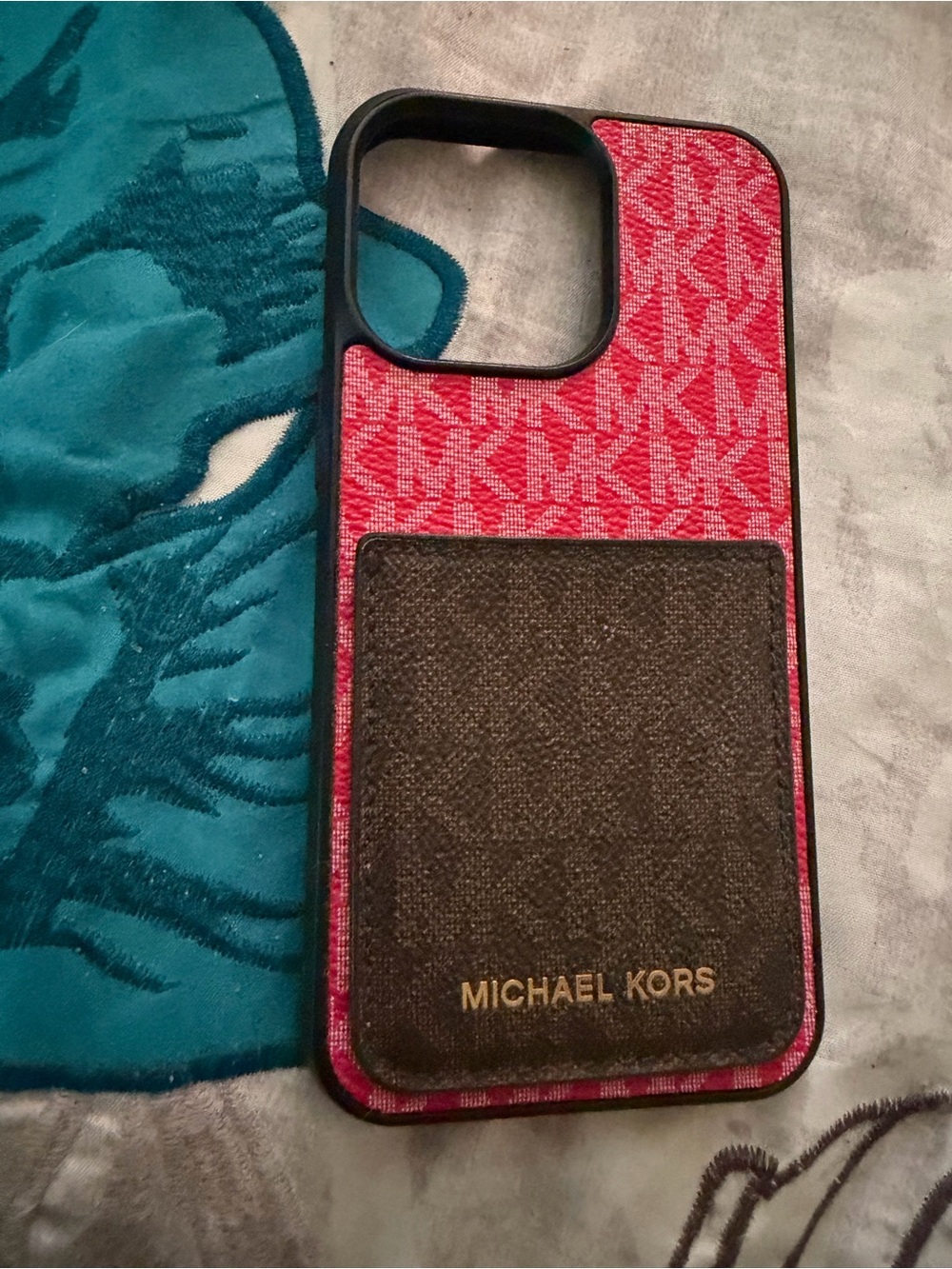 Michael Kors Pink Signature Phone Case with Brown Card Pocket